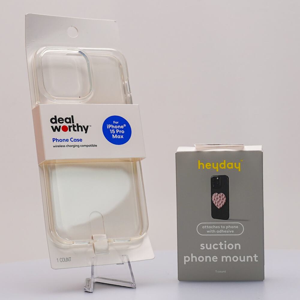 iPhone 15 Pro Max Clear Case & Pink Suction Mount Bundle